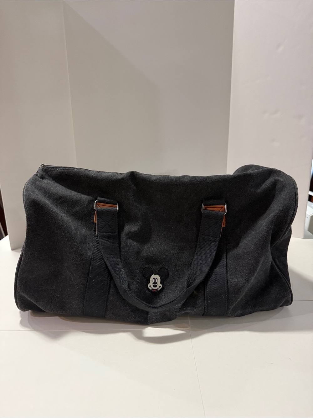 VintageDisney Black Canvas Duffel Bag with Character Patch - Weekend Travel Tote